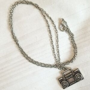 Silver Boom Box Radio Necklace